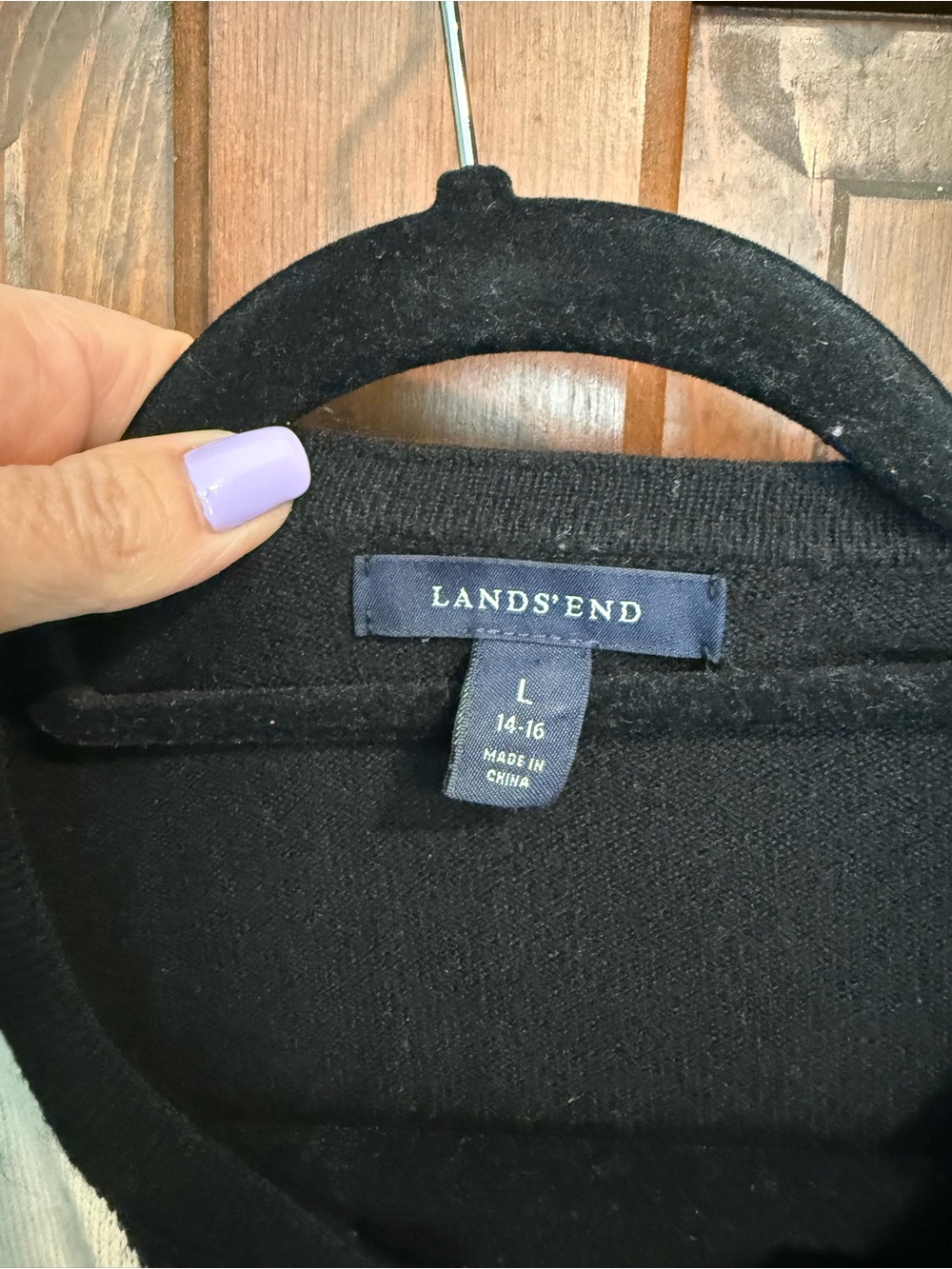 Lands’ End 100% Cashmere Argyle Cardigan Black Gray Large - Picture 4 of 5
